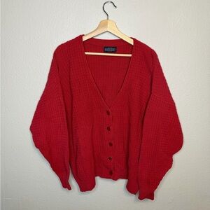 VINTAGE Lands' End Red Chunky Knit Cardigan - Oversized - Men's L/XL